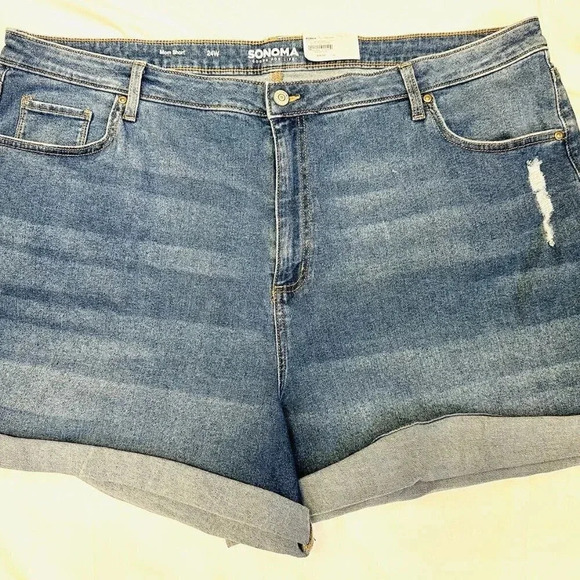 Sonoma Pants - NWT SONOMA Women High Rise Blue Rolled Cuff Distressed Denim Mom Shorts Plus 24W